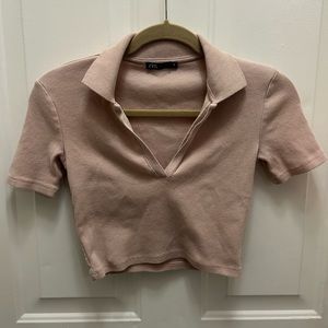 Zara Short sleeved collared crop top